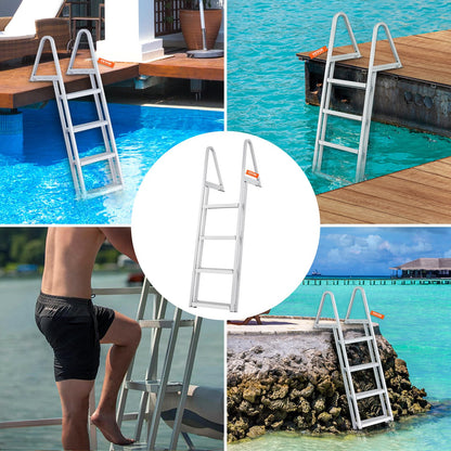 VEVOR Removable Dock Ladder 4 Steps, 350 lbs Load Capacity, Pontoon Boat Ladder with 4'' Wide Step & Nonslip Mat for Ship/Lake/Pool/Marine Boarding