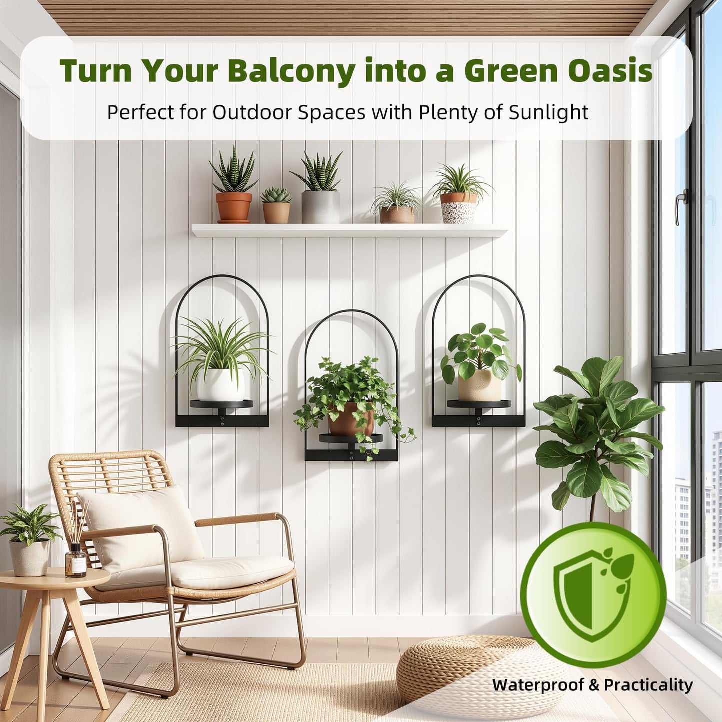 3 Pack Wall Plant Holder for Indoor Plants, Metal Wall Mounted Plant Shelf for Small Pots, Modern Arch Hanging Wall Planter Display with Hooks, Plant Frame Wall Decor for Living Room, Bedroom, Black