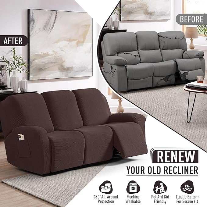 TAOCOCO Recliner Sofa Covers 8-Pieces Stretch Large Couch Covers