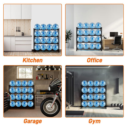 UMORNING 16-Tray Water Cooler Jug Rack - Heavy Duty Carbon Steel 5 Gallon Water Dispenser Jug Holder Stand With 4-Tier Organizer For Home, Office, Kitchen, Warehouse - Black