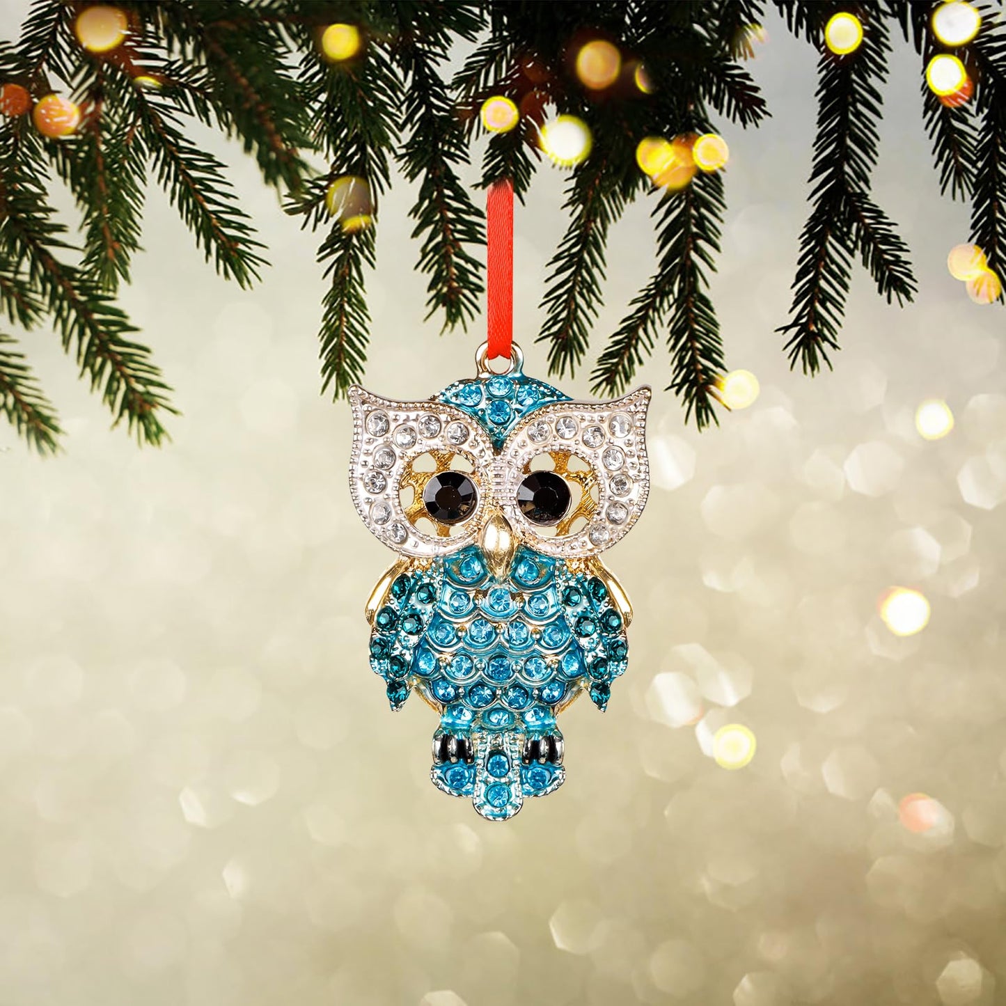 WaaHome Teal Owl Christmas Ornaments Gifts for Owl Lovers - Metal Owls Keepsake Ornaments for Christmas Tree Decorations Gifts for Women Girls Mom Kids