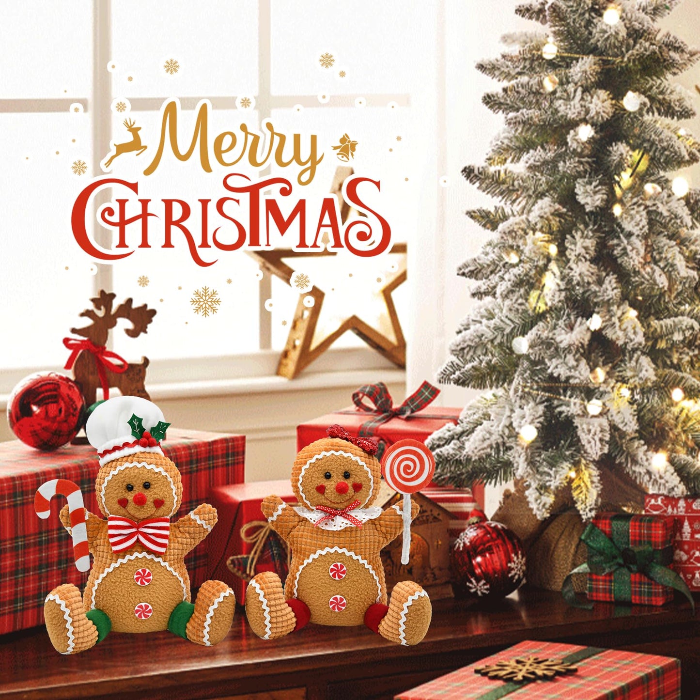 CRCZK Gingerbread Christmas Decorations Indoor, Candy Cane Christmas Decorations, Gingerbread Plush Centerpieces Tabletop Decor, Candyland Party Decorations Xmas Gift