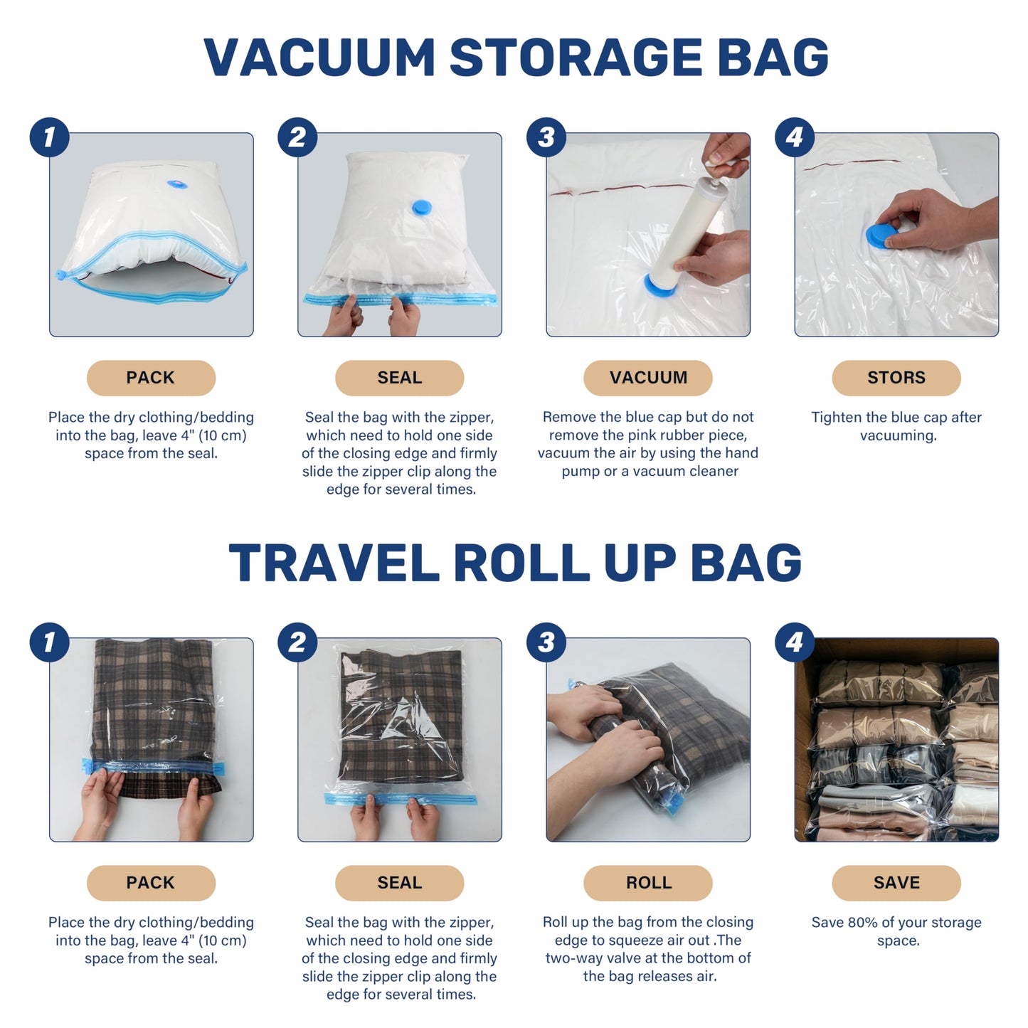 Simple Deluxe 20 Pack Space Saver Bags (4 Jumbo/4 Large/4 Medium/4 Small/4 Roll M) Vacuum Storage Bags, Vacuum Seal Bags with Hand Pump for Comforters, Blankets, Bedding, Pillows and Clothes