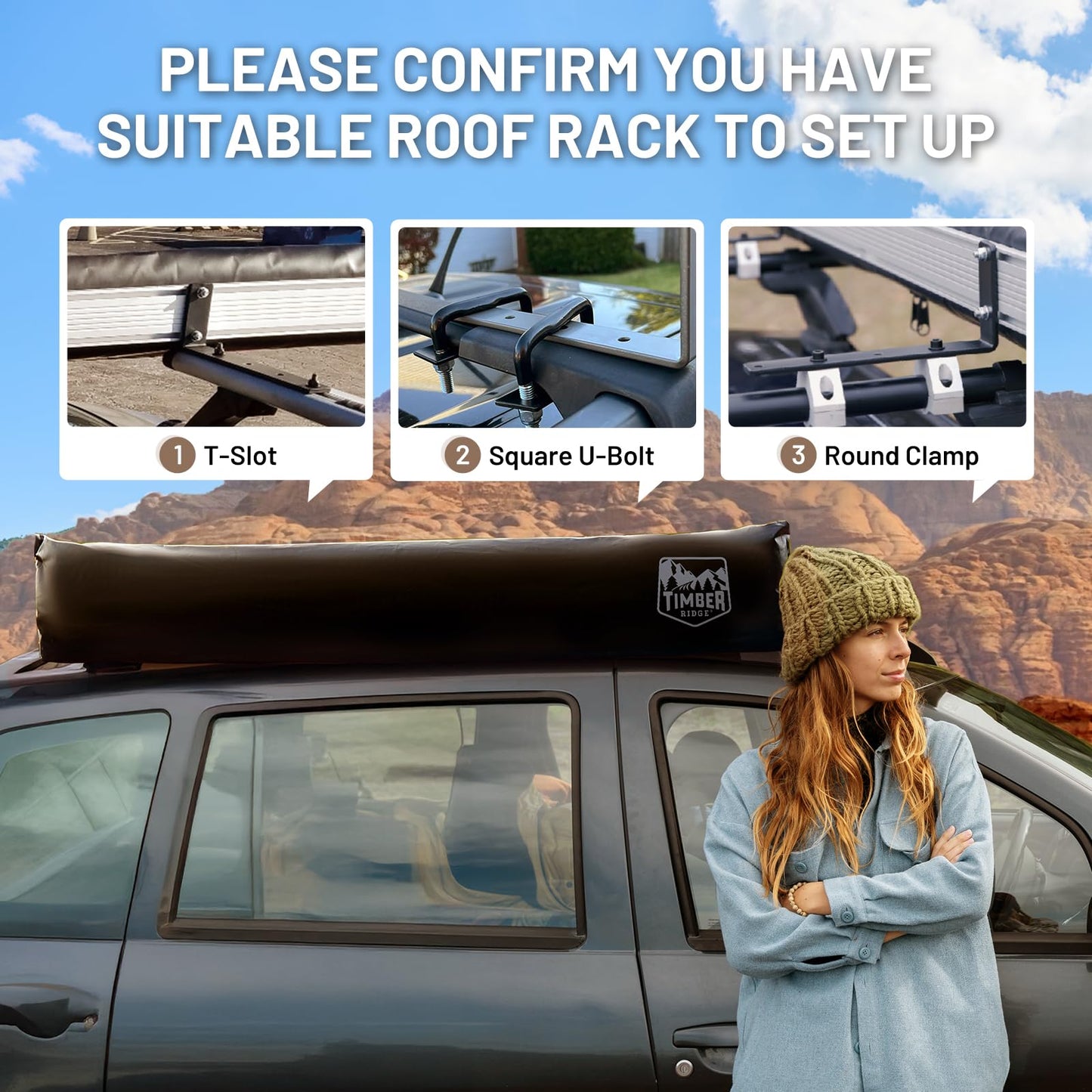 TIMBER RIDGE 19x9.8ft Retractable Car Awning with Blackout Coating, 186ft² Roof Rack Pull-Out Sun Shade Overland Camping, UPF50+ Waterproof Sun Shelter for Vehicle/Truck/Jeep/SUV/Van Green