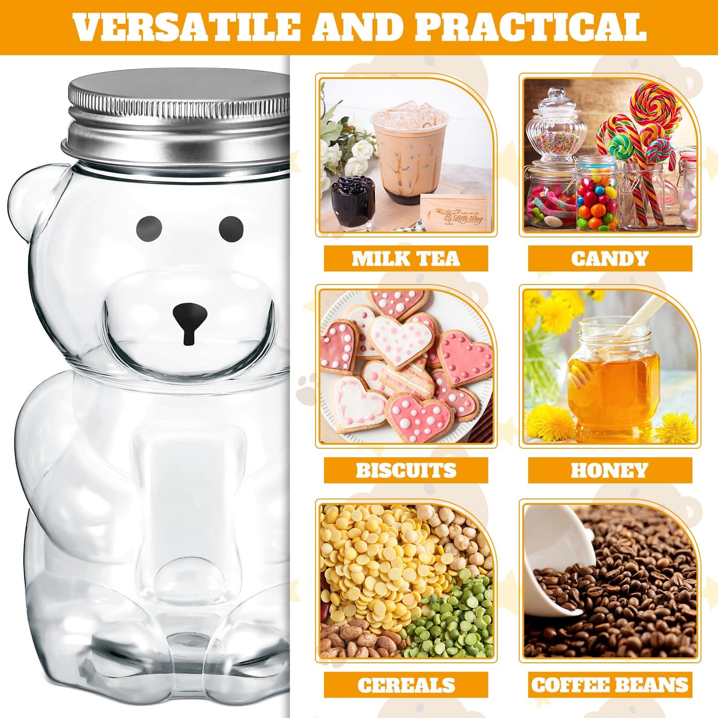 Mumufy 24 Pcs Bear Plastic Jar Empty Bear Shaped Bottle Large Capacity Candy Milk Tea Drinks Container for Making Candy Gifts DIY Decoration(12 oz)