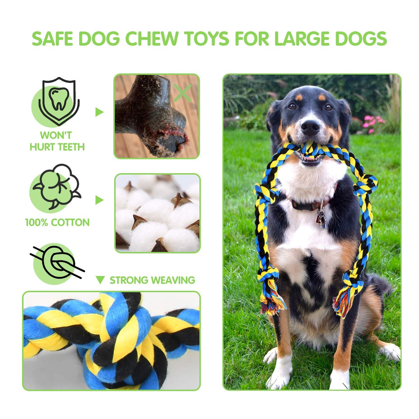 SHARLOVY Large Tough Chew Toys for Aggressive Chewers Large Breed,Heavy Duty Dental Rope Toys Kit for Medium Dogs,5 Knots Indestructible Cotton Puppy Teething Chew Tug Toy (9 pack)