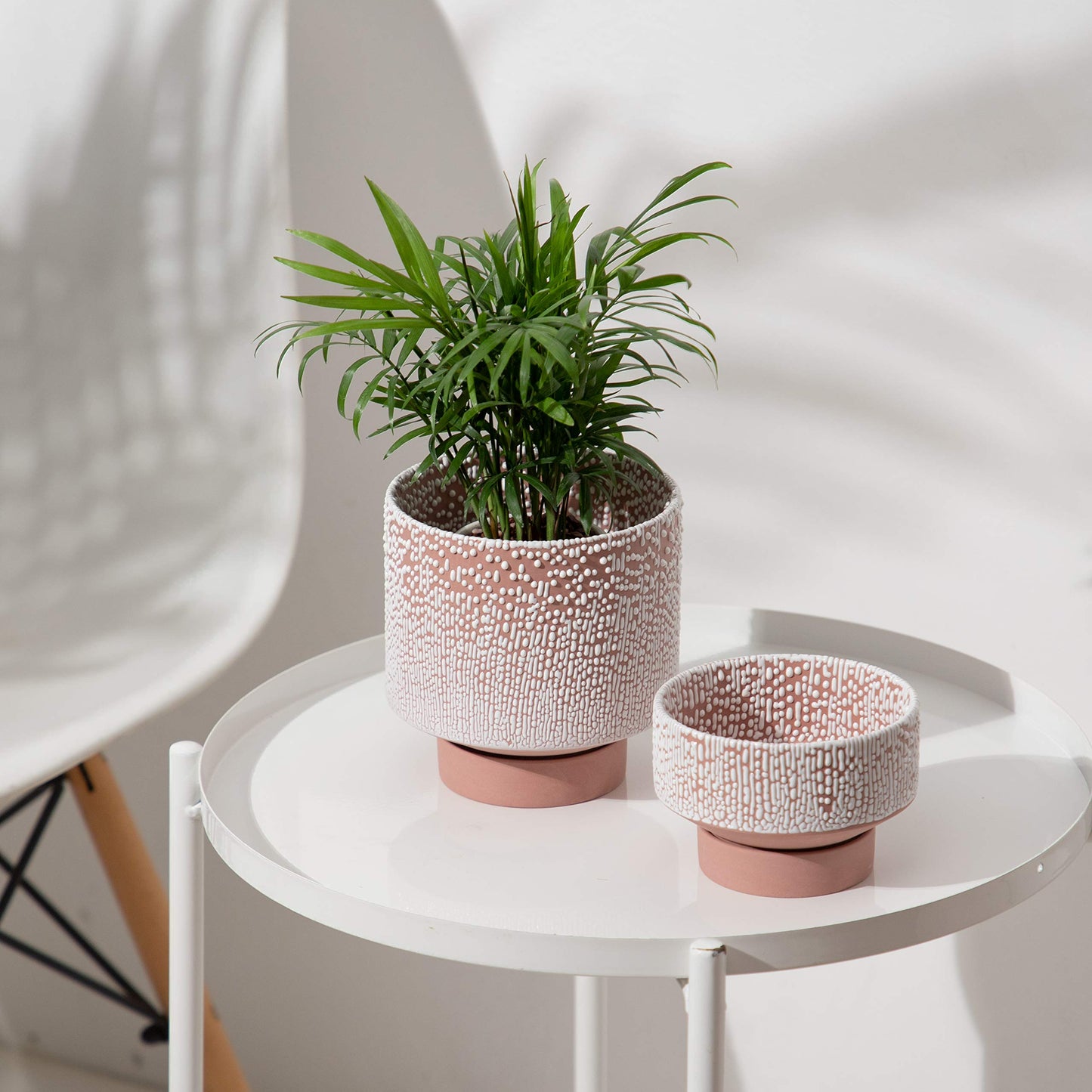 UBEE Planter Ceramic Flower Pot for Indoor Plants | 5.5 inch + 4.9 inch Plant Pot with Saucer and Drainage Hole for Aloe, Snake Plants, Pothos, Orchid, Terracotta with White Glaze Dot
