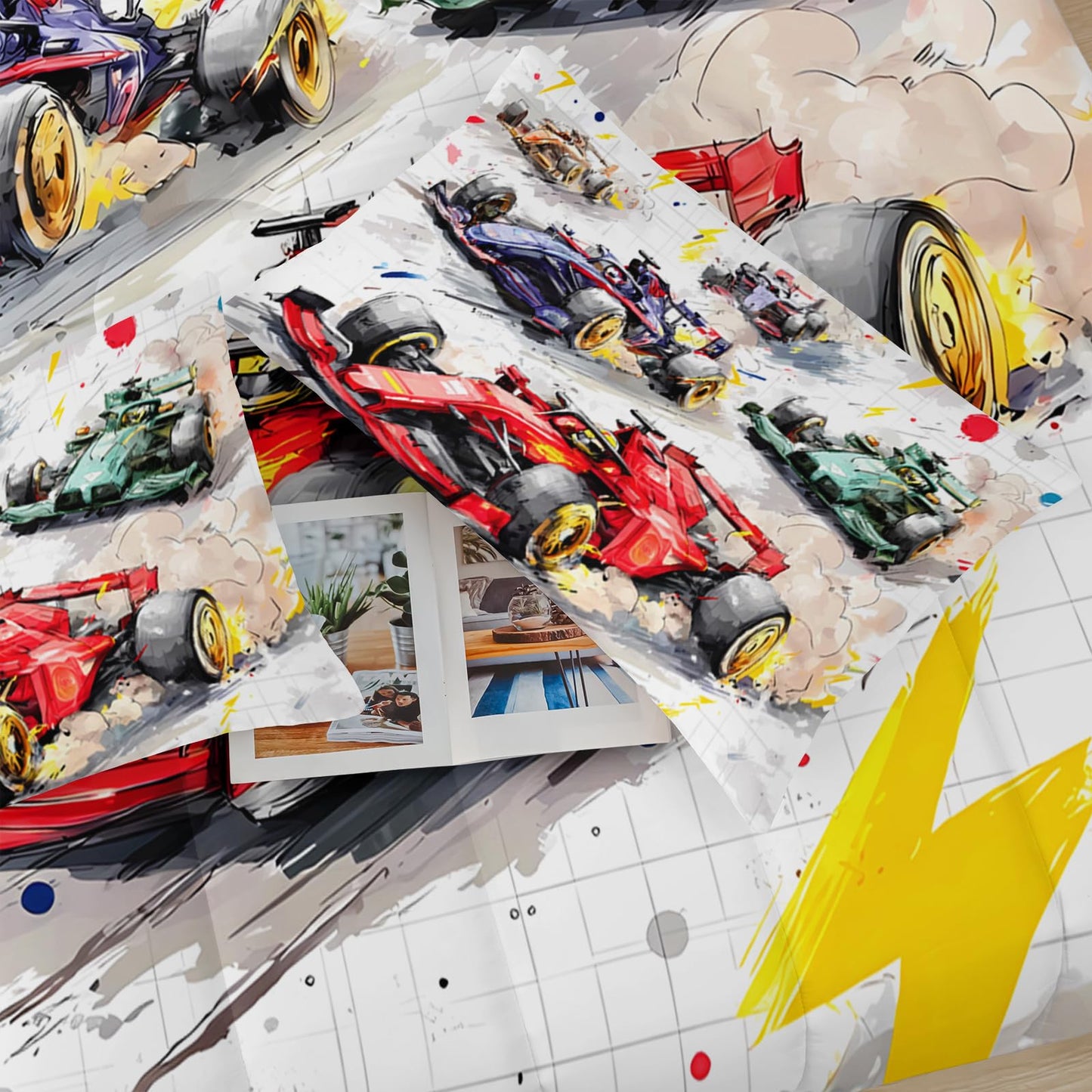 lneffble Race Car Comforter Twin Size,Race Car Kids Comforter Set,3Pcs Bedding Set Printed Comforter with 2 Pillowcases,Down Alternative,Soft and Lightweight,for All Seasons
