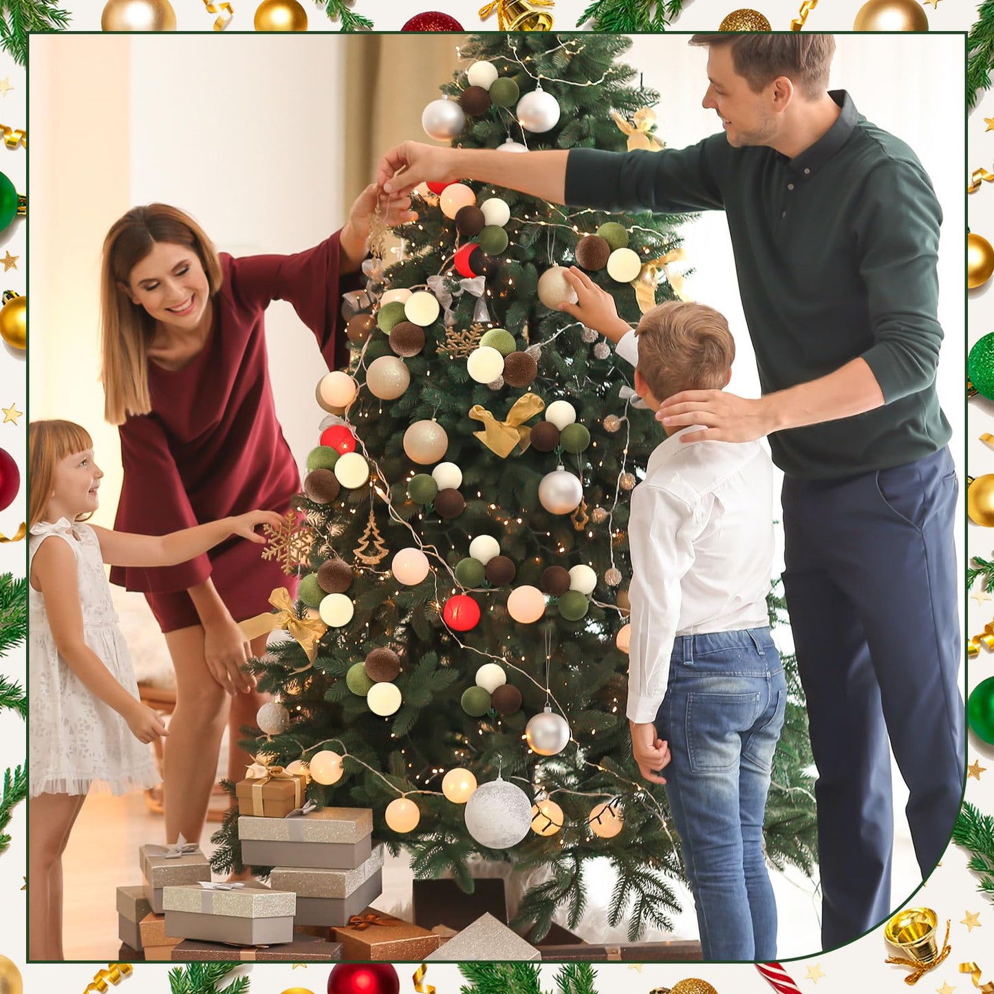 Syhood 12 Set 7.9 Inch Christmas Ball Picks and Sprays Shatterproof Xmas Brown Dark Green Beige Ball Ornaments on Wired Picks for Christmas Tree Vase Wreath Stairs Garland Decoration Supplies