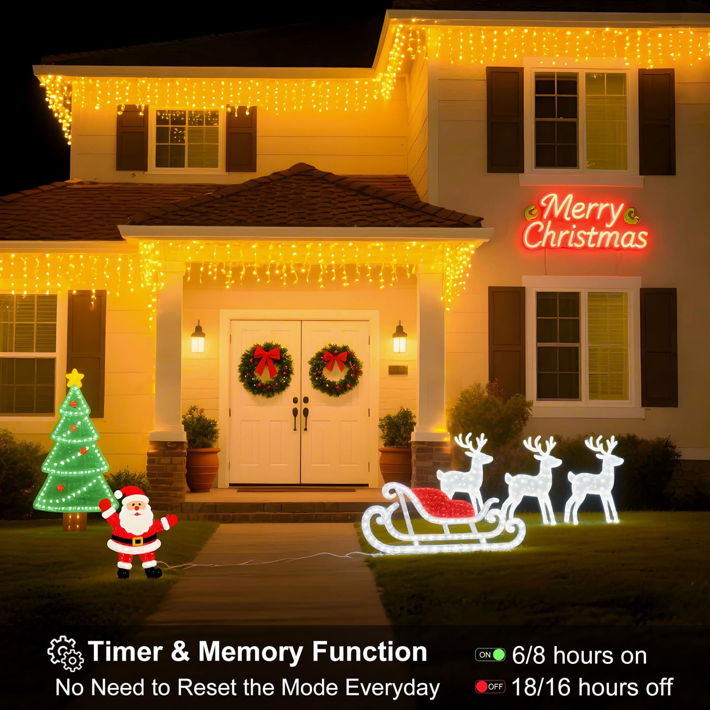 LED Icicle Lights for Outdoor Christmas Decorations,98.4Ft 1000 LEDs Christmas Fairy Light with Timer&Memory Function,8 Lighting Modes,Plug in hanging Curtain Lights for Xmas Party Wedding(Warm White)