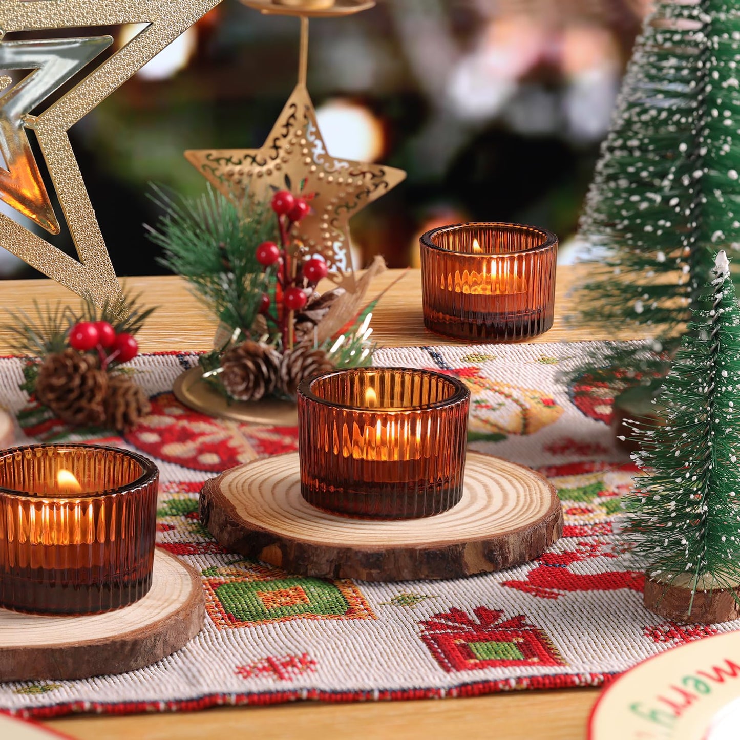 Lanttu 12 Pcs Amber Tealight Candle Holder 2" x 1.4"
