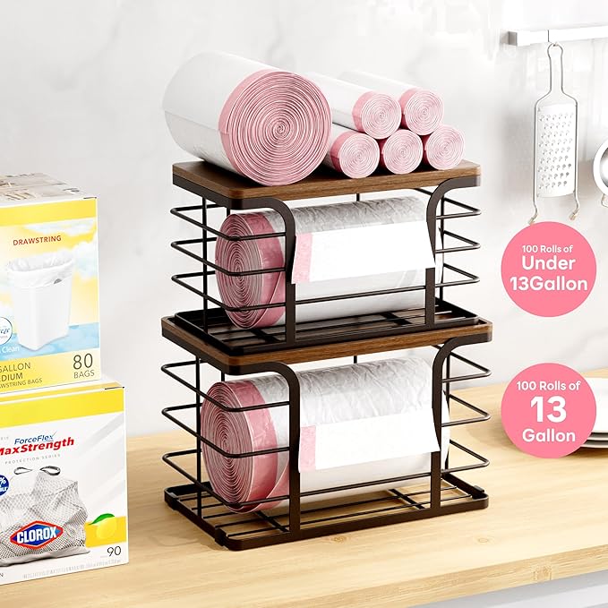 2 Pack Storage Stackable Kitchen Laundry Pantry Organizers, Wall Mount Trash