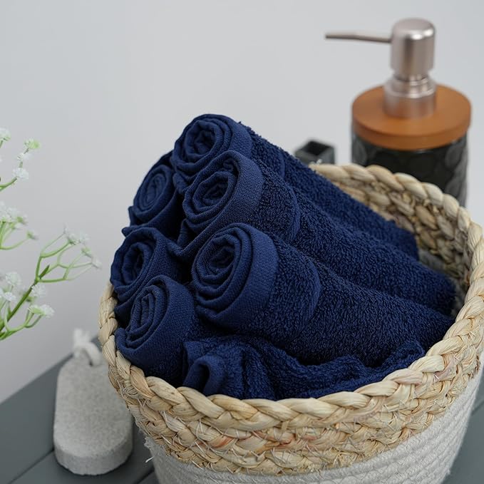 Tens Towels Pack of 12 Washcloths, 12 x 12 Inches, Lighter Weight, Quick to Dry