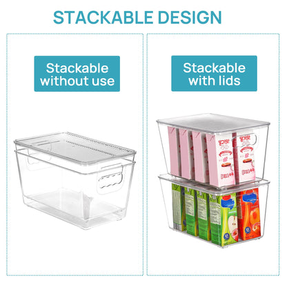 Vtopmart 6 Pack Clear Stackable Storage Bins with Lids, Large Plastic Containers with Handle for Pantry Organizer and Storage,Perfect for Bathroom,Cabinet,Kitchen,Fridge,Closet Organization