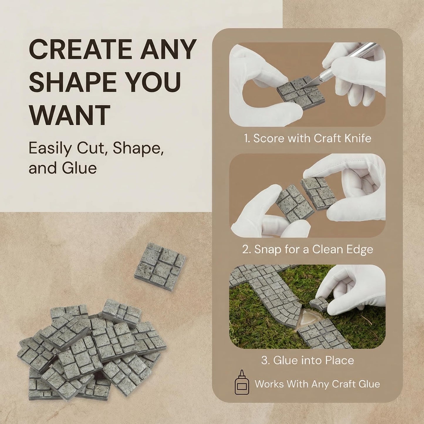 100pcs, Dollhouse Miniature Paving Stones, Tiles for Modeling, Fairy Garden, and Tabletop Terrain, REDUCIO!