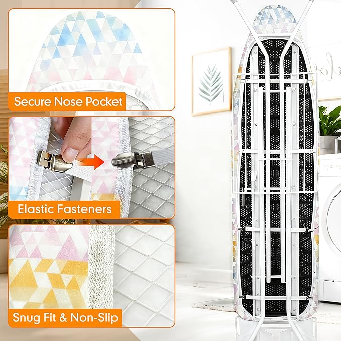 Ironing Board Cover and Pad, 15x54 Standard Size Thick Iron Padding, Scorch &