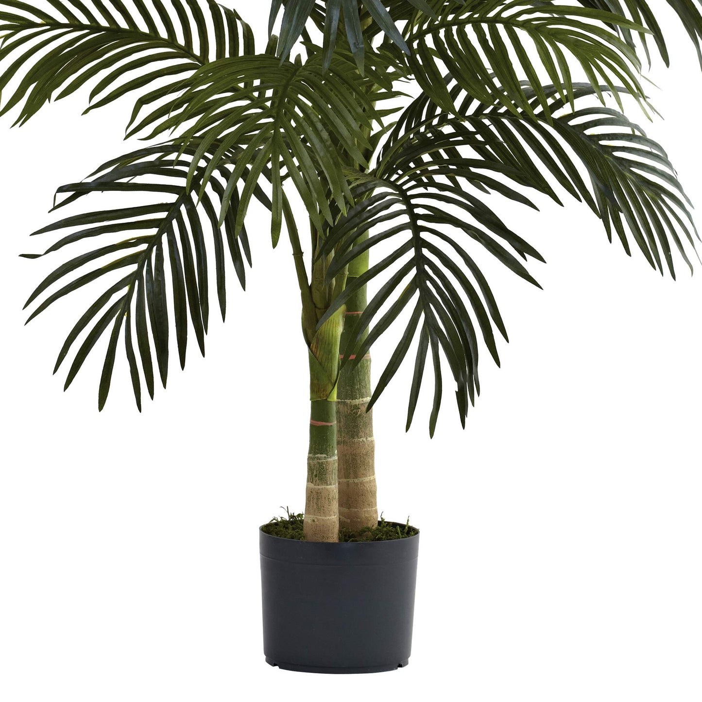 Nearly Natural 4ft Golden Cane Palm, Double Stalk Artificial Tree With Lush Realistic Foliage Maintenance Free Indoor Faux Palm Plant For Living Room, Easy Setup, Perfect Tropical Decoration