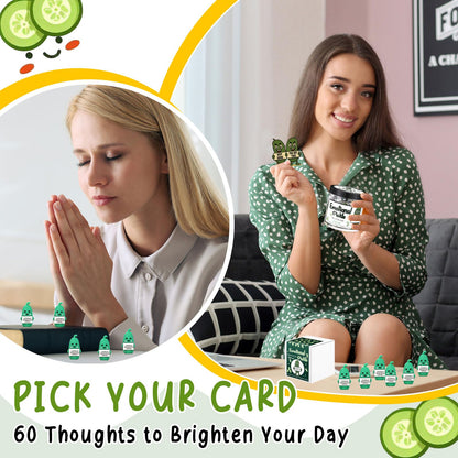 Gejoy 60 Pcs Positive Gifts Emotional Comfort Pickle Card Jar with 5 Mini Rubber Pickle Figurines Christmas Affirmation Birthday Encouraging Motivational Gift for Coworkers Colleague Staff Women Men