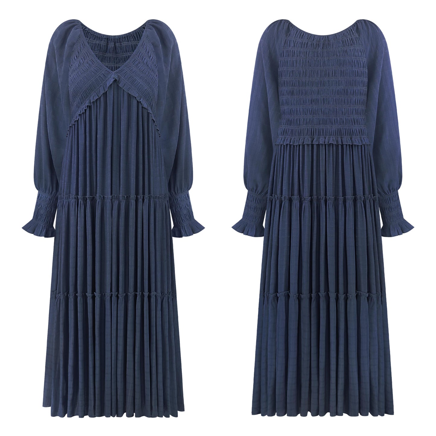 R.Vivimos Maxi Dress for Women Long Sleeve V Neck Empire Waist Layered Ruffle Boho Casual Flowy Long Dresses