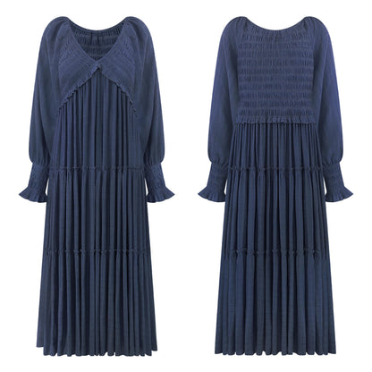 R.Vivimos Maxi Dress for Women Long Sleeve V Neck Empire Waist Layered Ruffle Boho Casual Flowy Long Dresses