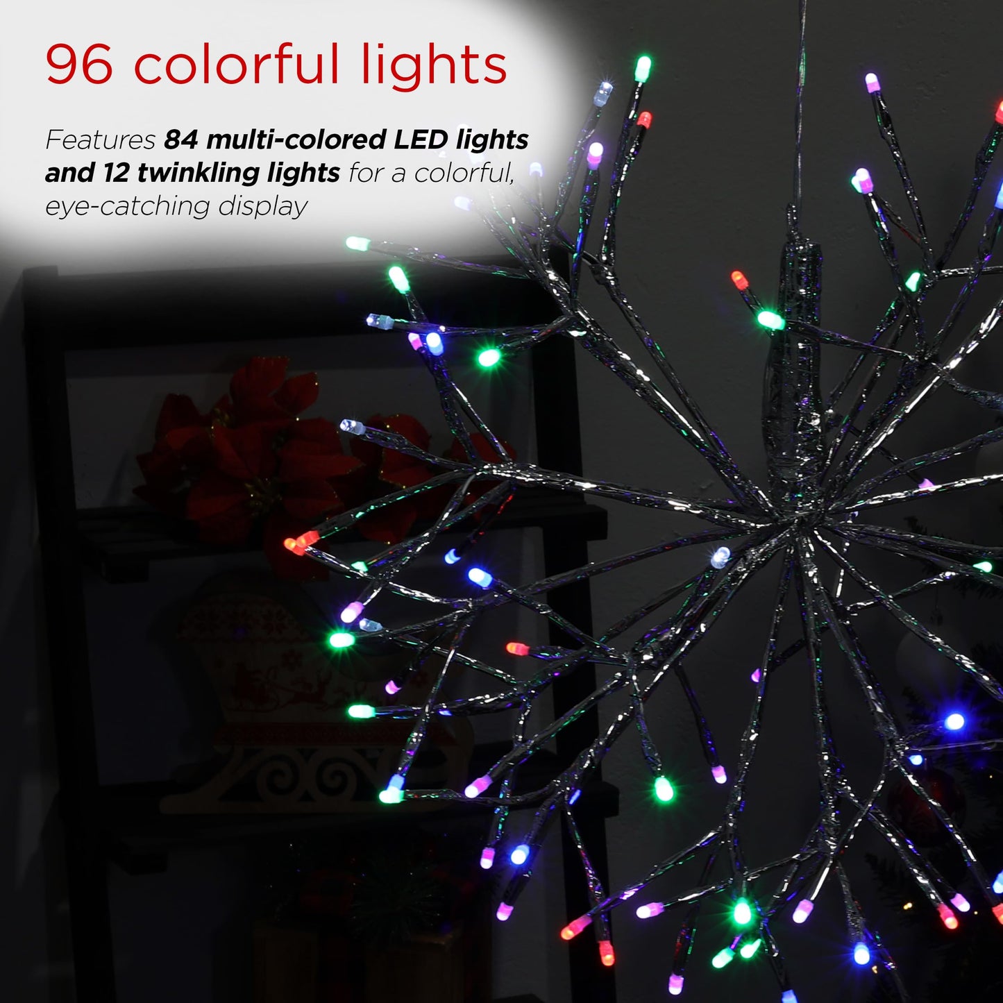 Alpine Corporation 16"H Indoor Holiday 3D Snowflake Hanging Ornament with LED Lights, Silver , Christmas Decoration