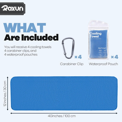 ROXUN 4 Pack Cooling Towels, 40''x12'' Soft Breathable Chilly Neck Ice Towel for Workout Running Golf Gray+Dark Gray+Blue+Grayish Blue