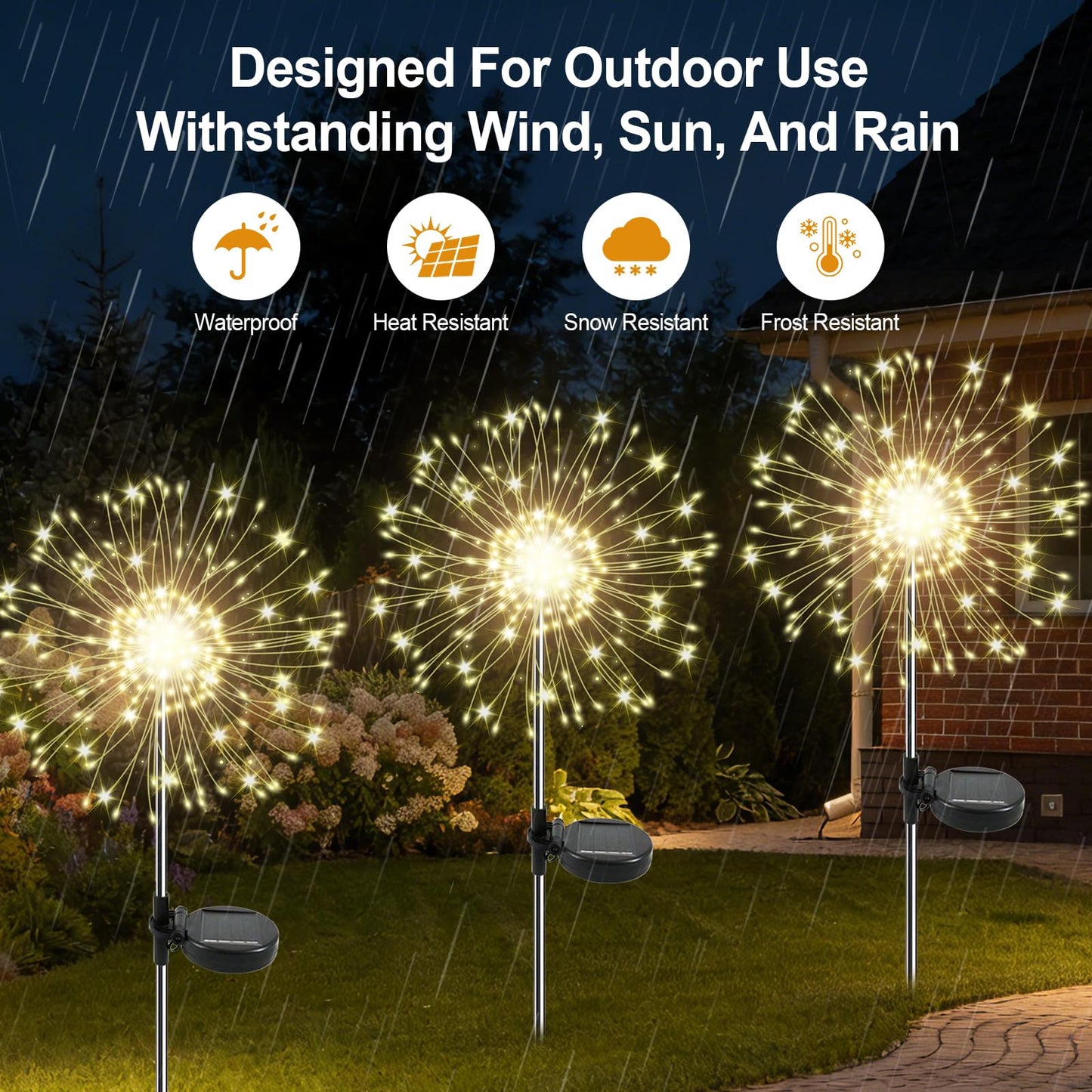 Soomit Solar Garden Lights Outdoor, 2 Pack 120 LED Twinkling Firework Lights Decorative with 2 Modes, Outdoor Waterproof Solar Starburst Light for Yard Pathway Planter Patio Decor, Warm White