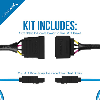 SABRENT SSD/SATA Hard Drive Connection Kit [Molex 4 Pin to x2 15 Pin SATA Power Splitter Cable and x2 SATA Cables (Data)] (CB-SDSP)