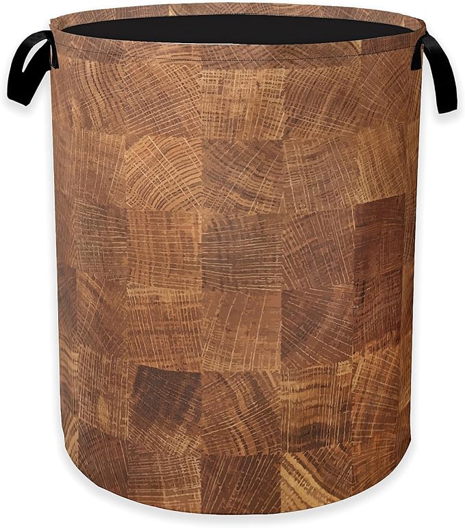 Wood Texture Pattern Laundry Basket, Rustic Farmhouse Clothes Hamper, Oxford