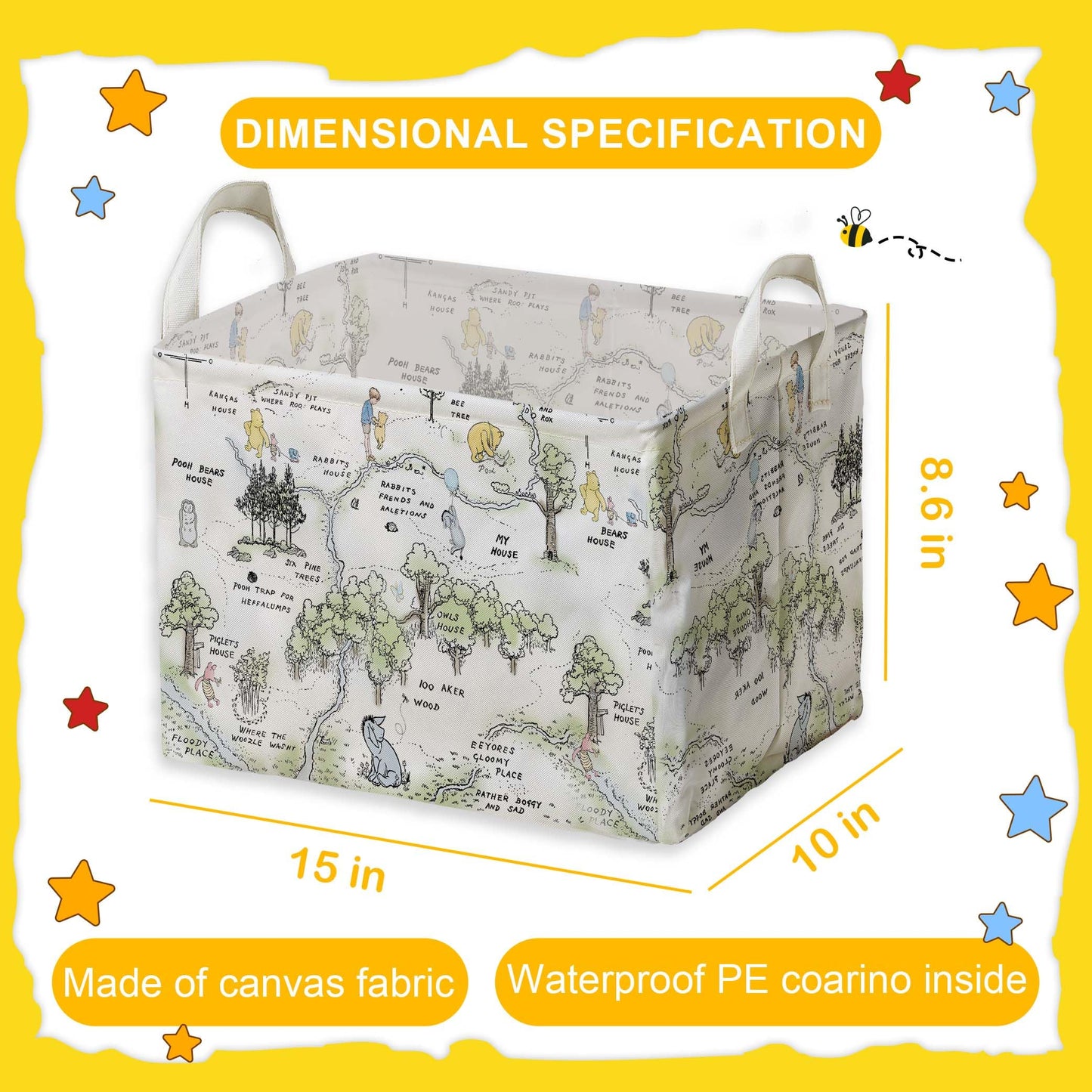 ZsaTuiy Winnie Nursery Baby Stuff, Winnie Storage Basket, Winnie Nursery Storage Baske Storage Basket With A Waterproof PE Coating, Storage Baskets Suitable For Bathroom and Bedroom