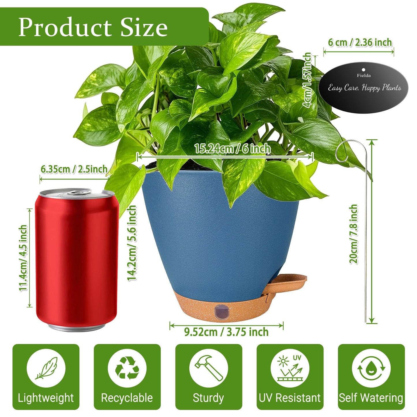 6 Inch Self Watering Pots for Indoor Plants (5-Pack) – Small Plastic Planters with Water Window, Drainage Holes & Trays, Indoor Outdoor Flower Pots for Herbs, Succulents, Home Garden Decor (Navy Blue)