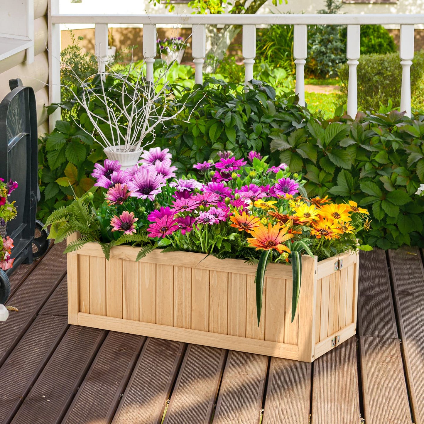 GRAFFY Raised Garden Bed, Folding Wood Planter Box w/Removable Bottom & Drainage, Elevated Planter for Flower Herb Vegetable Fruit, Plant Container for Grass Lawn Patio Backyard (27.5"D x 12"W x 10"H)