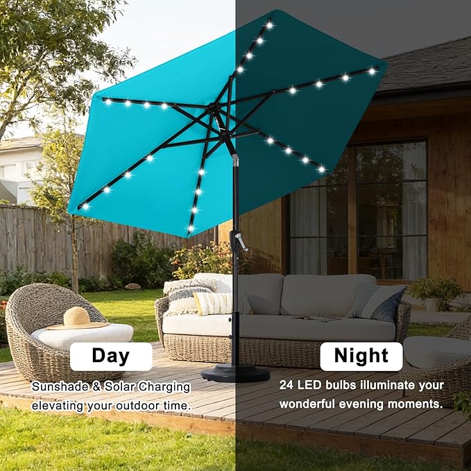 ABCCANOPY 7.5ft Solar 24 LED Lighted Patio Umbrella, Lake