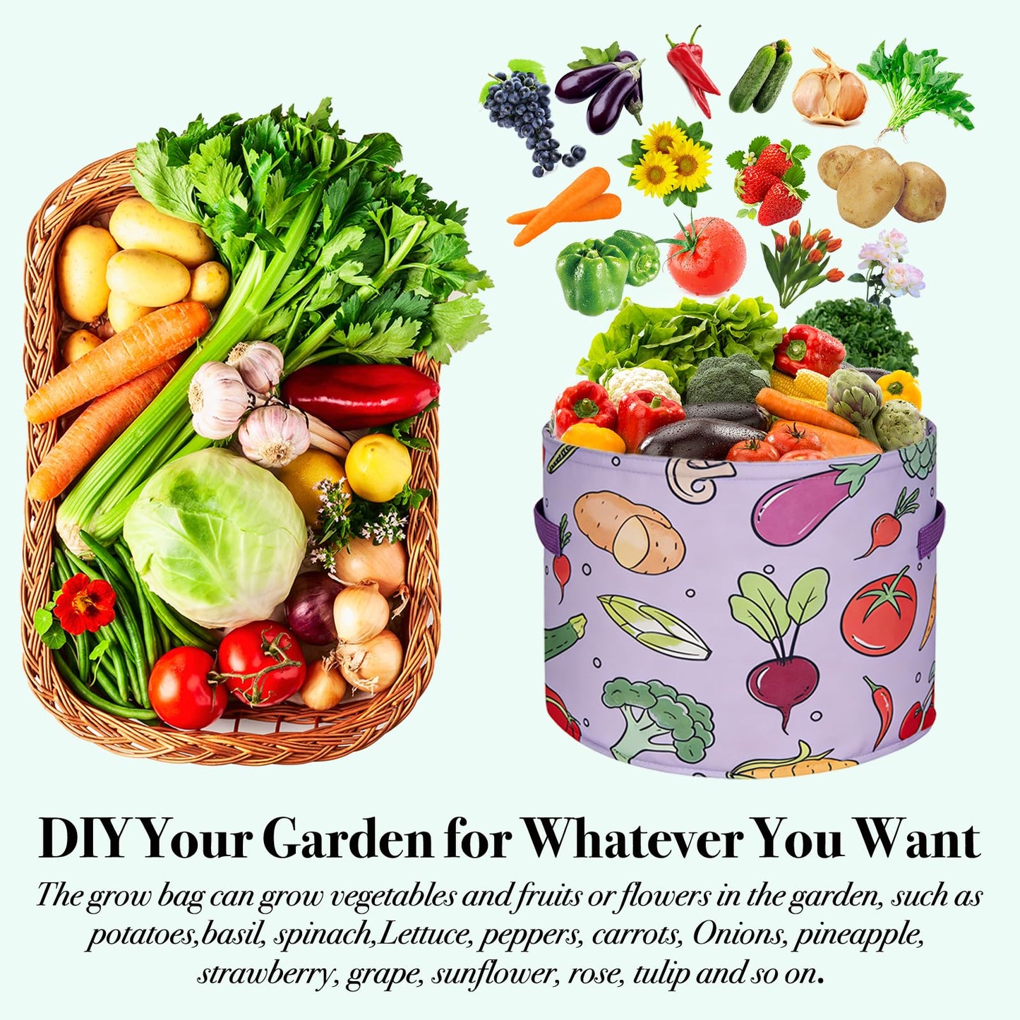 kopotma 10 Gallon Grow Bags, Colorful Printed Plant Grow Bags, Fabric Planters Garden Bgas Garden Pots, Double-Layer Fabric Design, Dirty-Proof