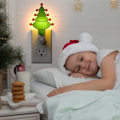KUNDGLA Night Light Plug into Wall Stained Glass Christmas Tree Pretty Night Lights Plug in 7W Warm White Light Decorative Accent Nightlight Silver Chrome Nightlights Home Decor Gift for Grandkids