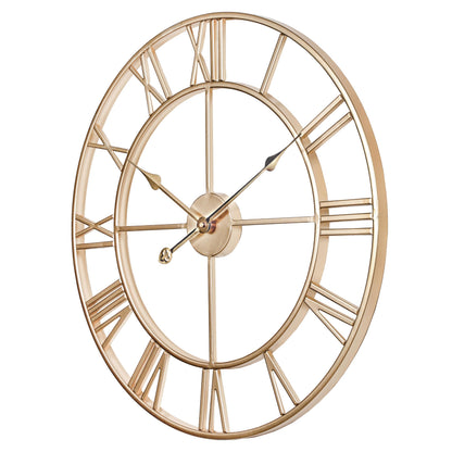 CLXEAST Champagne Gold Metal Wall Clock, Large Roman Numeral 24 Inch Wall Clocks for Living Room Decor,House Warming Gifts New Home