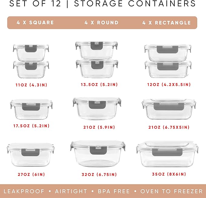 JoyJolt 24pc Borosilicate Glass Storage Containers