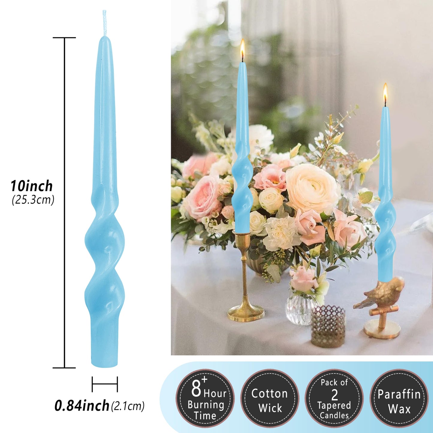 Blue Candle Sticks Spiral Taper Candles Twisted Candlestick Unscented Long Candlesticks Smokeless Tapered Candles for Home Wedding Party Dinner Home Decoration