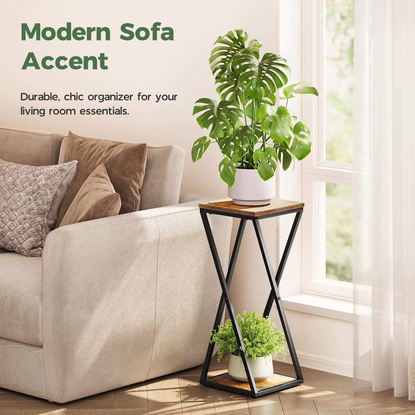 Bamworld Tall Plant Stand Indoor Corner Plant Shelf Tiered Plant Stand Wood Plant Table Heavy Duty Flower Pot Stands Metal Plant Holder for Living Room Bedroom Hallway(Brown)