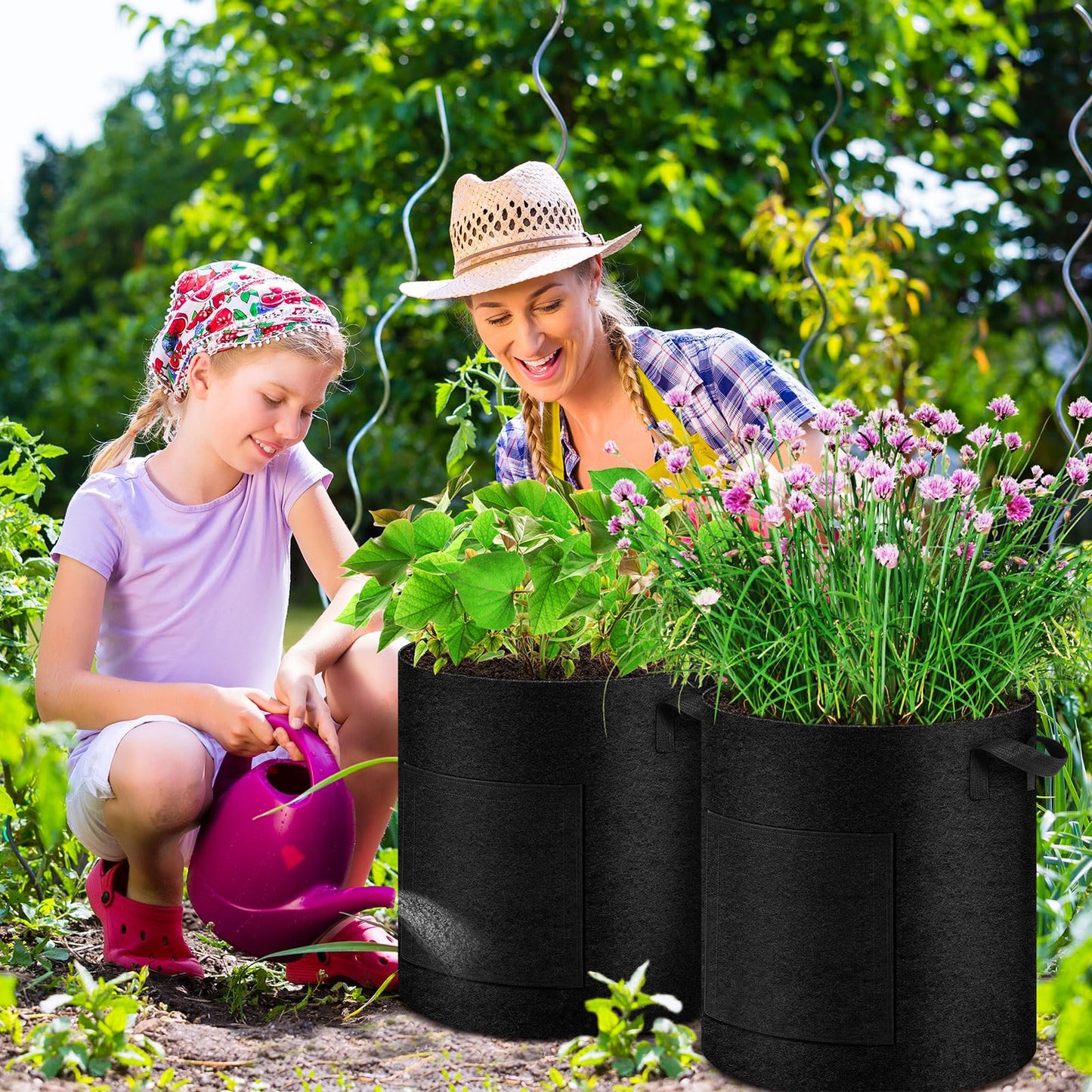 UJG 2 Pack 15 Gallon Potato Grow Bags with Pull-Down Harvest Window, Potato Bags for Growing Potatoes Heavy Duty Thickened Nonwoven Fabric Gardening Vegetable Growing Bags with Visible Window