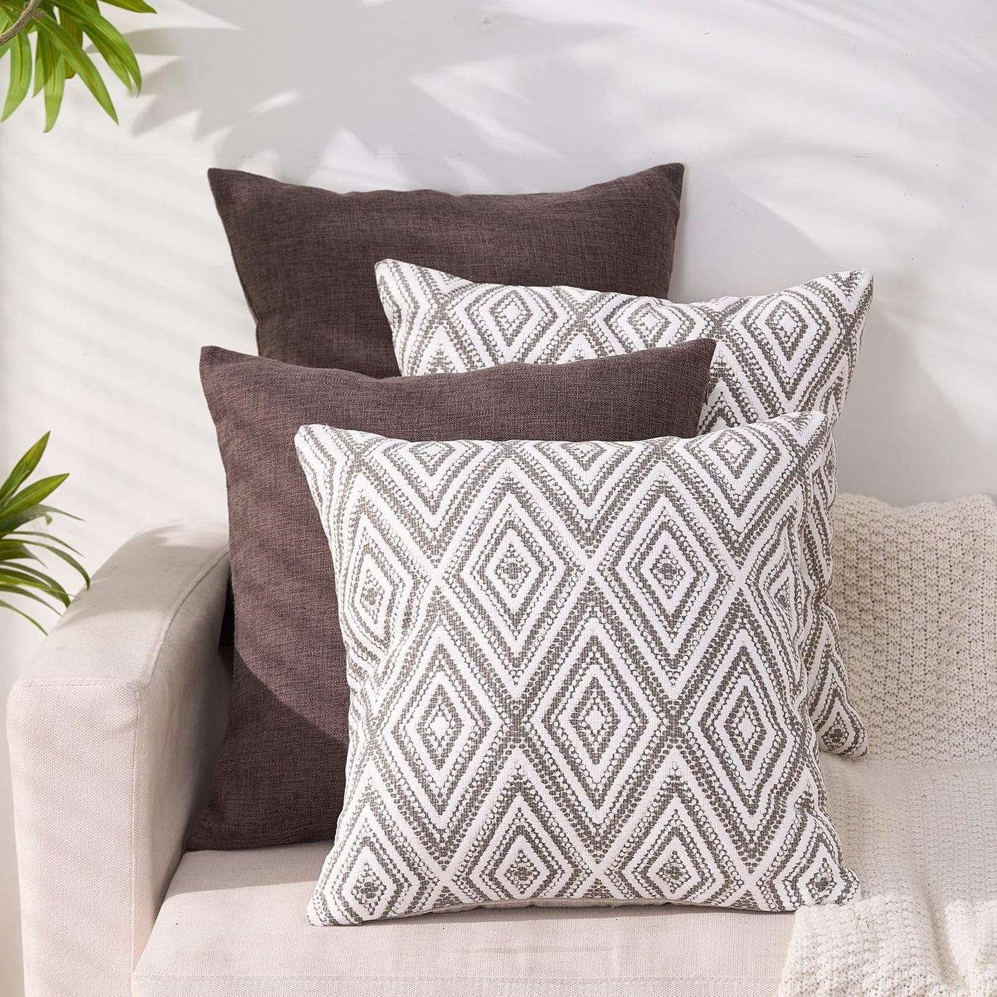 HPUK Decorative Throw Pillow Covers Set of 4 Square Couch Pillows Linen Cushion Cover for Couch Sofa Living Room, 18"x18" inches, Blue