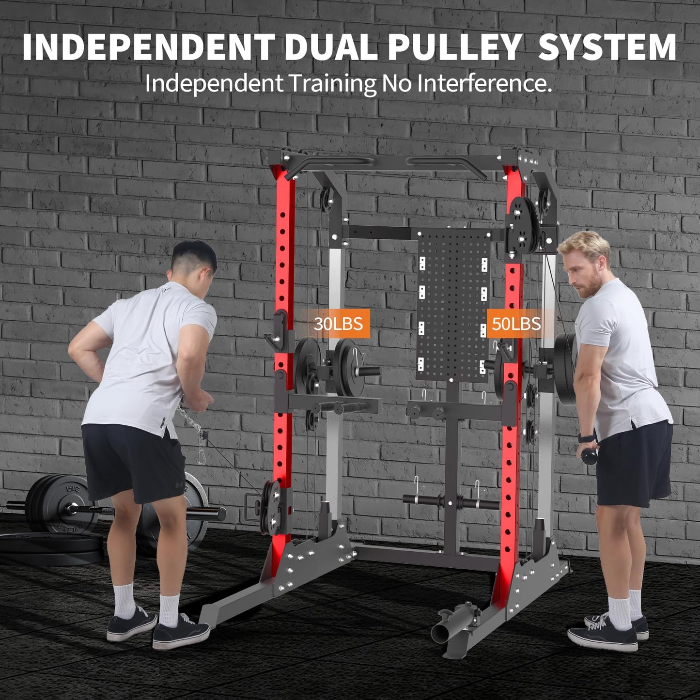 Garvee Power Cage, 2000LB Power Rack with Independent Dual Pulley System, Multi-Function Workout Cage Home Gym Workout Machine for Cable Crossover