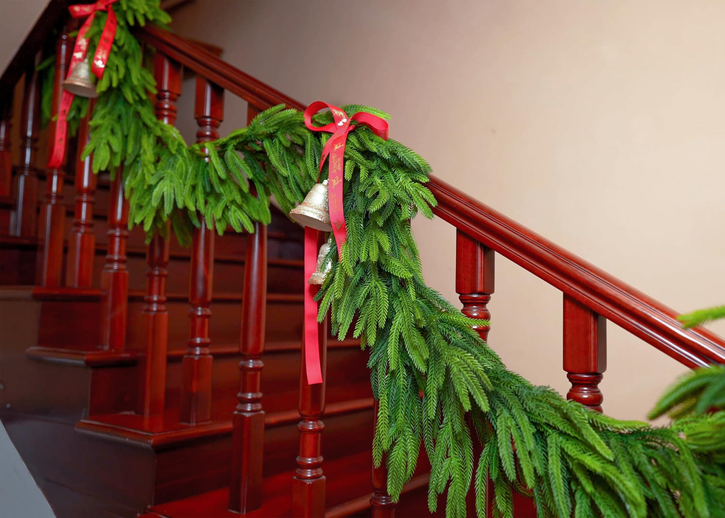 12FTx1 Extra Full Christmas Garland Real Touch Norfolk Pine Garland Faux Greenery Garlands Christmas Decorations Norfolk Pine Garlands for Stairs, Railing,Table Holiday Seasonal Indoor Mantle Decor