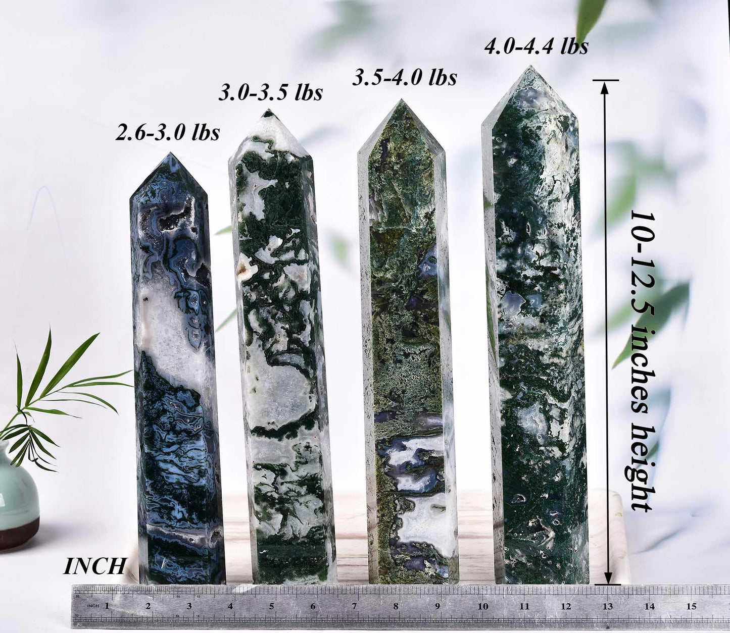 AMOYSTONE Extra Large Healing Crystal Obelisk Towers Moss Agate Point Wand Home Decor Reiki Healing 4.4-4.8LBS