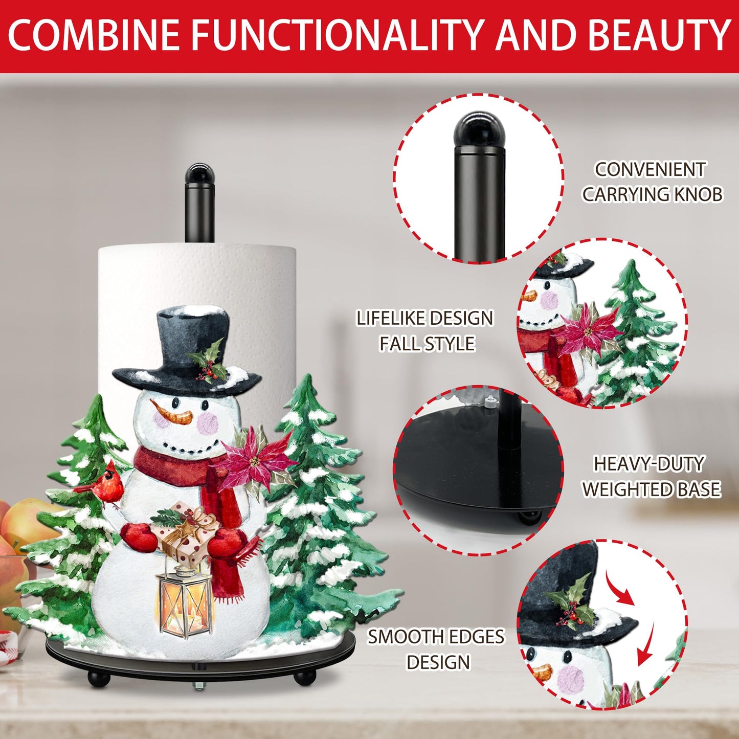 pinata Christmas Kitchen & Bathroom Decor, Christmas Decorations for Home, Snowman Decorations Indoor - Snowman Winter Xmas Paper Towel Holder Stand Accessories