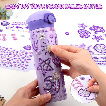 HULASO Christmas Gifts for Kids 7 Year Old Girls Decorate Your Own Water Bottles with Gem Stickers - DIY Birthday Gifts Arts and Crafts, BPA Free Stainless Steel Vacuum Insulated Mug (17 OZ)