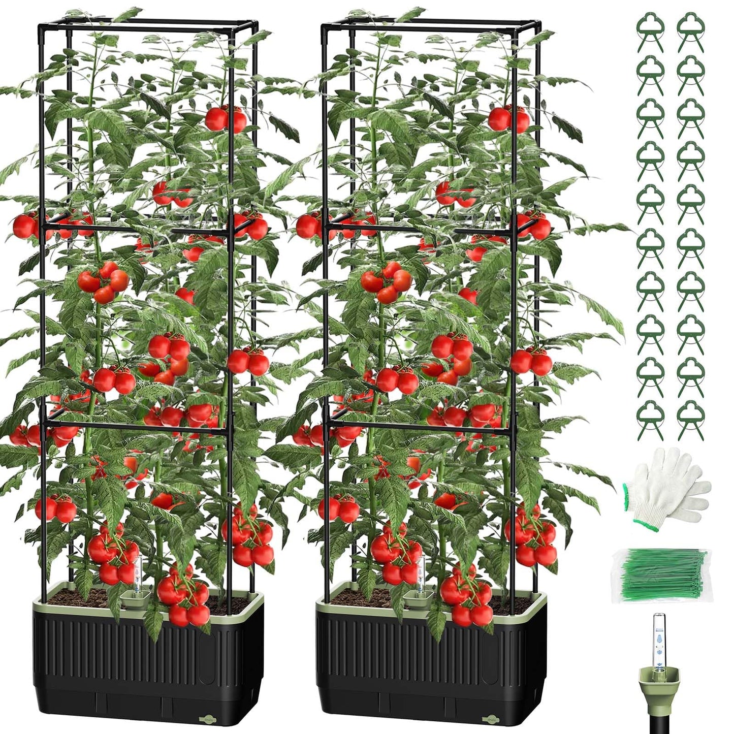 MQJIAZHI Self Watering Tomato Planter with Trellis, Rectangular Tomato Cages Trellis for Raised Garden Bed, Tomato Planters Box for Garden Pots Patio Indoor Outdoor (Rectangular, 2PC)
