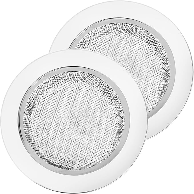 2PCS Kitchen Sink Strainer-Stainless Steel Mesh Drain Strainer, Large Wide Rim