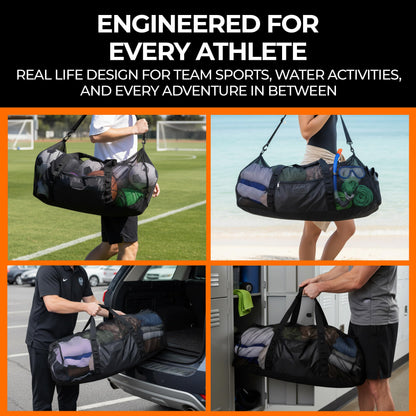 Fitdom 129L 35" Large Mesh Duffle Bag for Scuba Dive or Snorkel Equipment. Best for Water Sports & Beach Activities like Swimming, Diving & Snorkeling. Perfect for Travel, Storage, Gym Gears & Balls.