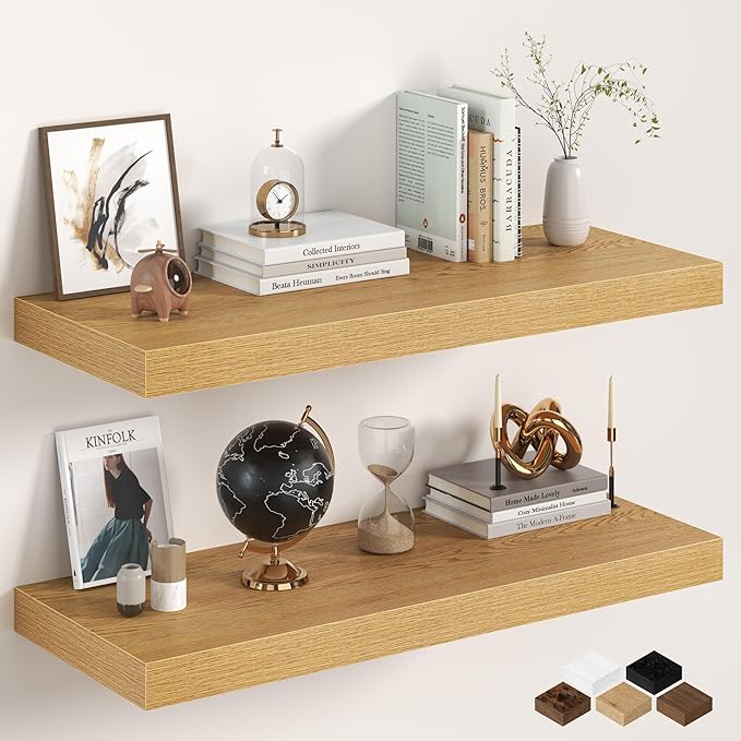36Inch Oak Floating Shelves for Wall, 12 Inch Deep Shelves for Bedroom